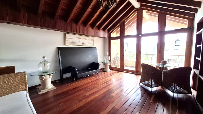 Bedroom 3 suite with vaulted wooden ceiling and balcony overlooking the valley — Oaxaca home for sale