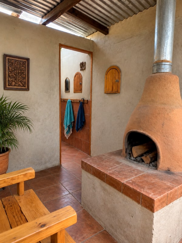 Artist studio with its own fireplace on the lower floor of the main house, counted as a third bedroom, property for sale in San Mateo Río Hondo
