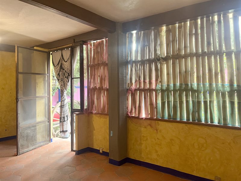 Wall of windows along the ground floor apartment facing the patio in this house with rental income for sale